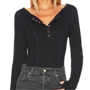 NWT Free People Intimately Sloane Long Sleeve Henley Black bodysuit size xs